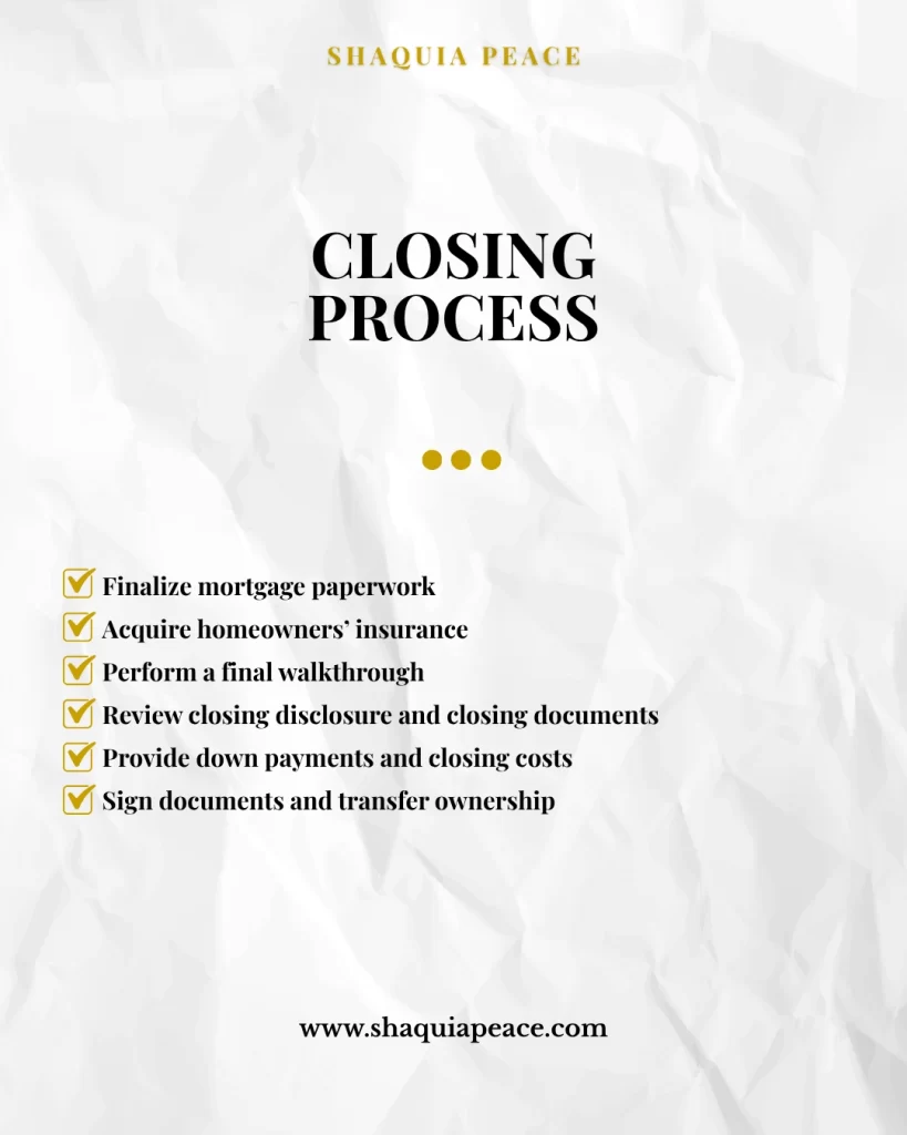 First time Home Buyer Checklist Closing process